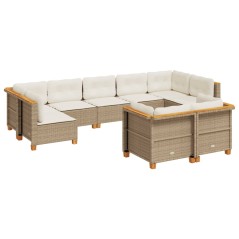 vidaXL 9-tlg. Garten-Sofagarnitur mit Kissen Beige Poly Rattan