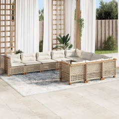 vidaXL 10-tlg. Garten-Sofagarnitur mit Kissen Beige Poly Rattan