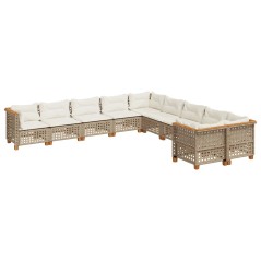 vidaXL 10-tlg. Garten-Sofagarnitur mit Kissen Beige Poly Rattan