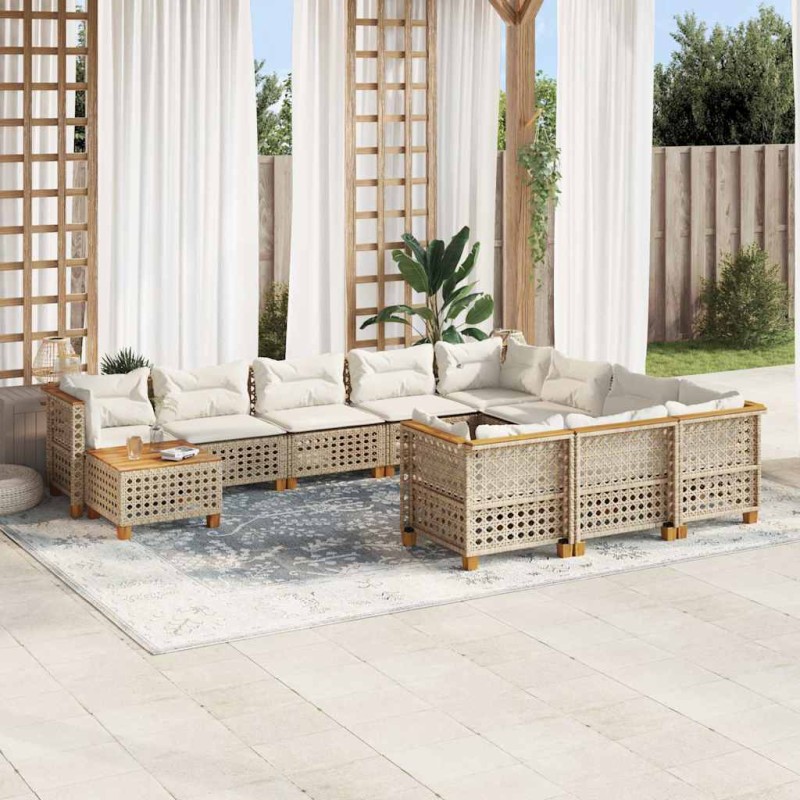 vidaXL 11-tlg. Garten-Sofagarnitur mit Kissen Beige Poly Rattan vidaXL 11-tlg. Garten-Sofagarnitur mit Kissen Beige Poly Rattan
