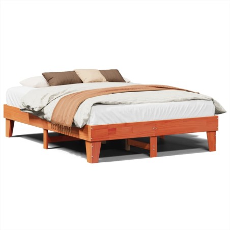 vidaXL Massivholzbett ohne Matratze Wachsbraun 140x200 cm Kiefernholz