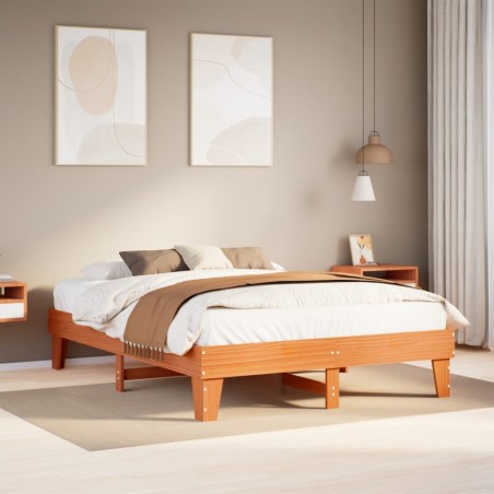 vidaXL Massivholzbett ohne Matratze Wachsbraun 140x190 cm Kiefernholz