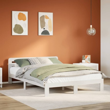 vidaXL Massivholzbett ohne Matratze Weiß 140x190 cm Kiefernholz