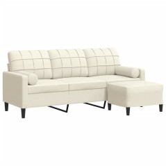 vidaXL 3-Sitzer-Sofa mit Hocker Creme 180 cm Samt