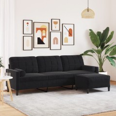 vidaXL 3-Sitzer-Sofa mit Hocker Schwarz 210 cm Samt