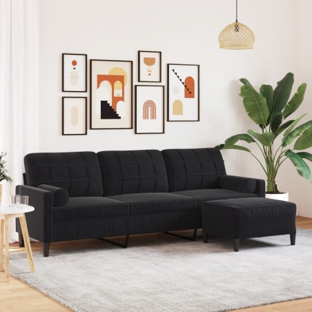 vidaXL 3-Sitzer-Sofa mit Hocker Schwarz 210 cm Samt