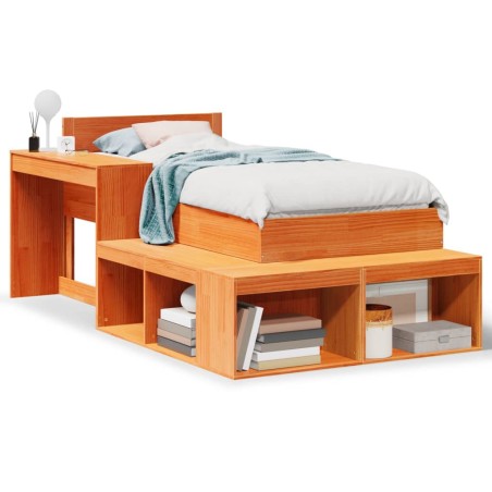 vidaXL Massivholzbett ohne Matratze Wachsbraun 90x190 cm Kiefernholz
