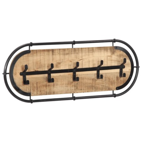 vidaXL Wandgarderobe mit 5 Haken Raues Mangoholz