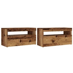 vidaXL TV-Schränke mit LED-Leuchten 2 Stk. Altholz-Optik Holzwerkstoff