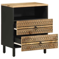 vidaXL Nachttisch Schwarz 50x33x62 cm Raues Mangoholz