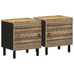 vidaXL Nachttische 2 Stk. Schwarz 40x33,5x46 cm Raues Mangoholz