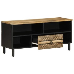 vidaXL TV-Schrank Schwarz 100x33,5x46 cm Raues Mangoholz