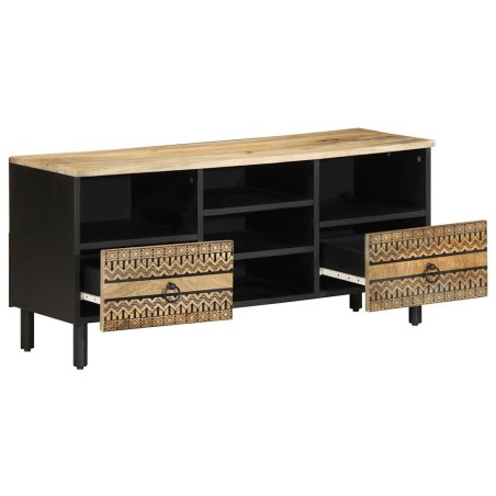 vidaXL TV-Schrank Schwarz 100x33,5x46 cm Raues Mangoholz