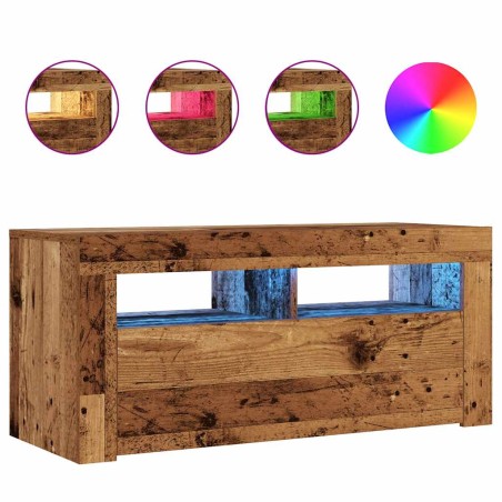 vidaXL TV-Schrank mit LED-Leuchten Altholz-Optik 90x35x40 cm