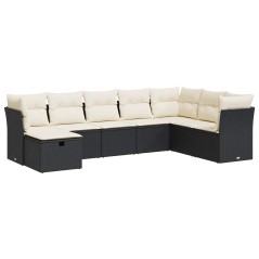 vidaXL 8-tlg. Garten-Sofagarnitur mit Kissen Schwarz Poly Rattan