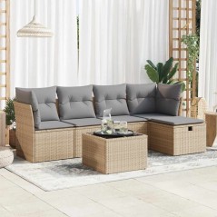 vidaXL 6-tlg. Garten-Sofagarnitur mit Kissen Beige Poly Rattan