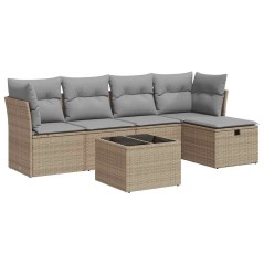 vidaXL 6-tlg. Garten-Sofagarnitur mit Kissen Beige Poly Rattan