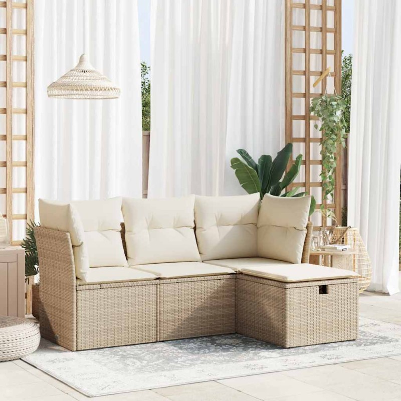 vidaXL 4-tlg. Garten-Sofagarnitur mit Kissen Beige Poly Rattan vidaXL 4-tlg. Garten-Sofagarnitur mit Kissen Beige Poly Rattan