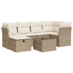 vidaXL 7-tlg. Garten-Sofagarnitur mit Kissen Beige Poly Rattan