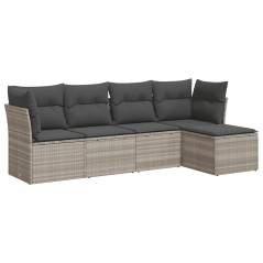 vidaXL 5-tlg. Garten-Sofagarnitur mit Kissen Hellgrau Poly Rattan