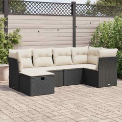 vidaXL 6-tlg. Garten-Sofagarnitur mit Kissen Schwarz Poly Rattan