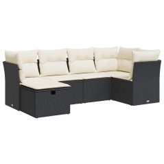 vidaXL 6-tlg. Garten-Sofagarnitur mit Kissen Schwarz Poly Rattan