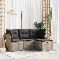 vidaXL 4-tlg. Garten-Sofagarnitur mit Kissen Grau Poly Rattan