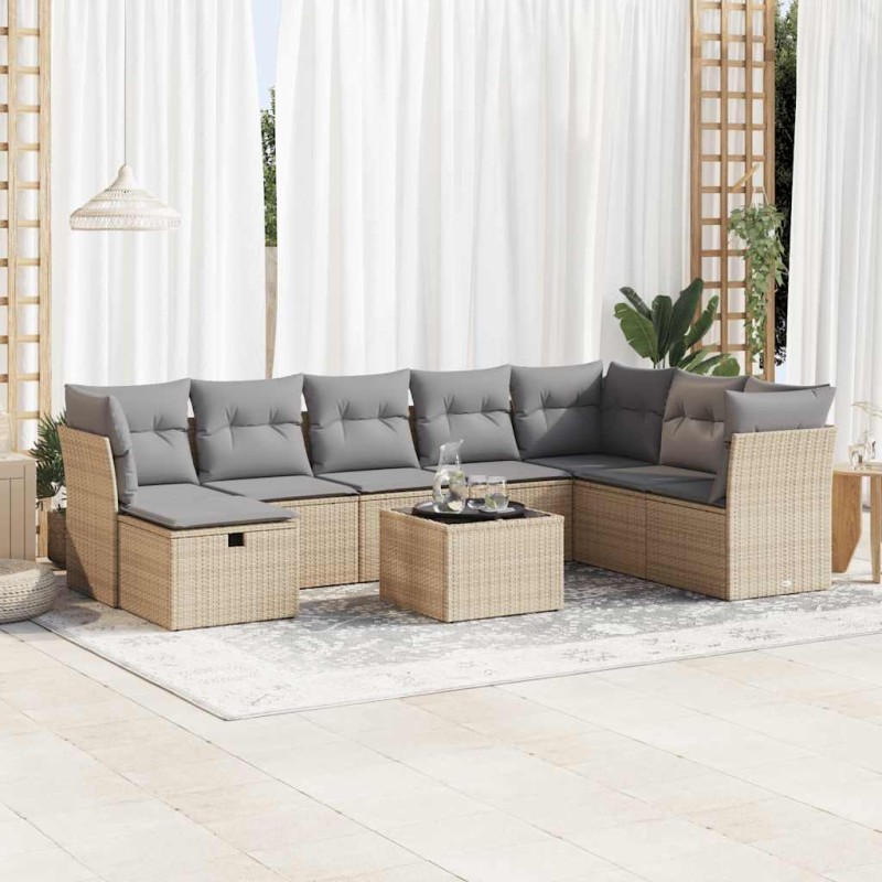 vidaXL 9-tlg. Garten-Sofagarnitur mit Kissen Beige Poly Rattan vidaXL 9-tlg. Garten-Sofagarnitur mit Kissen Beige Poly Rattan