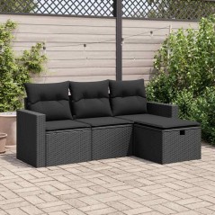 vidaXL 4-tlg. Garten-Sofagarnitur mit Kissen Schwarz Poly Rattan