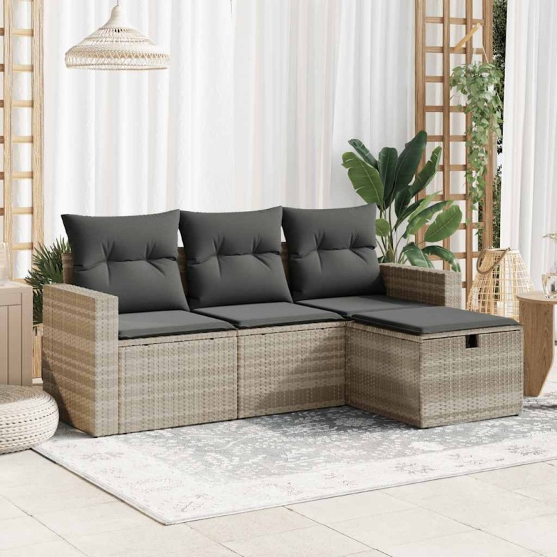 vidaXL 4-tlg. Garten-Sofagarnitur mit Kissen Hellgrau Poly Rattan vidaXL 4-tlg. Garten-Sofagarnitur mit Kissen Hellgrau Poly Rattan