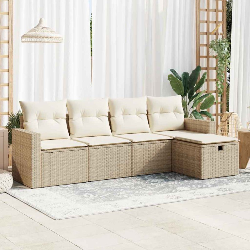 vidaXL 5-tlg. Garten-Sofagarnitur mit Kissen Beige Poly Rattan vidaXL 5-tlg. Garten-Sofagarnitur mit Kissen Beige Poly Rattan