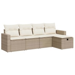 vidaXL 5-tlg. Garten-Sofagarnitur mit Kissen Beige Poly Rattan