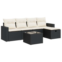 vidaXL 6-tlg. Garten-Sofagarnitur mit Kissen Schwarz Poly Rattan