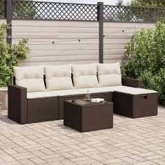 vidaXL 6-tlg. Garten-Sofagarnitur mit Kissen Braun Poly Rattan