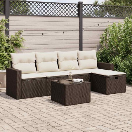 vidaXL 6-tlg. Garten-Sofagarnitur mit Kissen Braun Poly Rattan