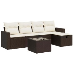 vidaXL 6-tlg. Garten-Sofagarnitur mit Kissen Braun Poly Rattan