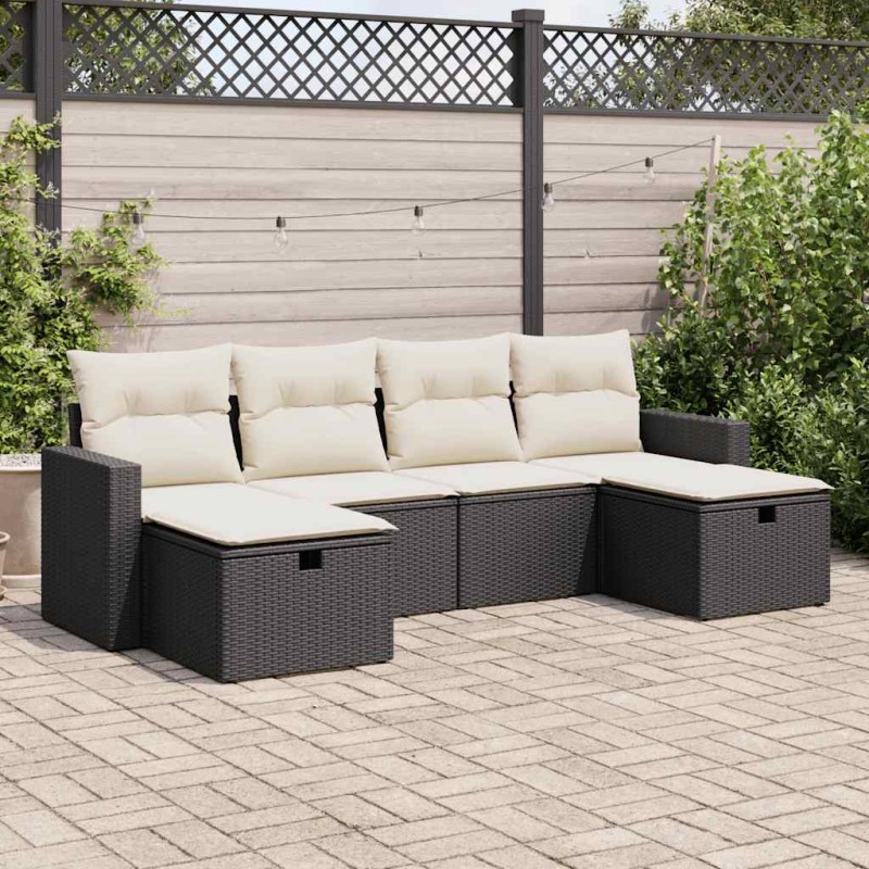 vidaXL 6-tlg. Garten-Sofagarnitur mit Kissen Schwarz Poly Rattan vidaXL 6-tlg. Garten-Sofagarnitur mit Kissen Schwarz Poly Rattan