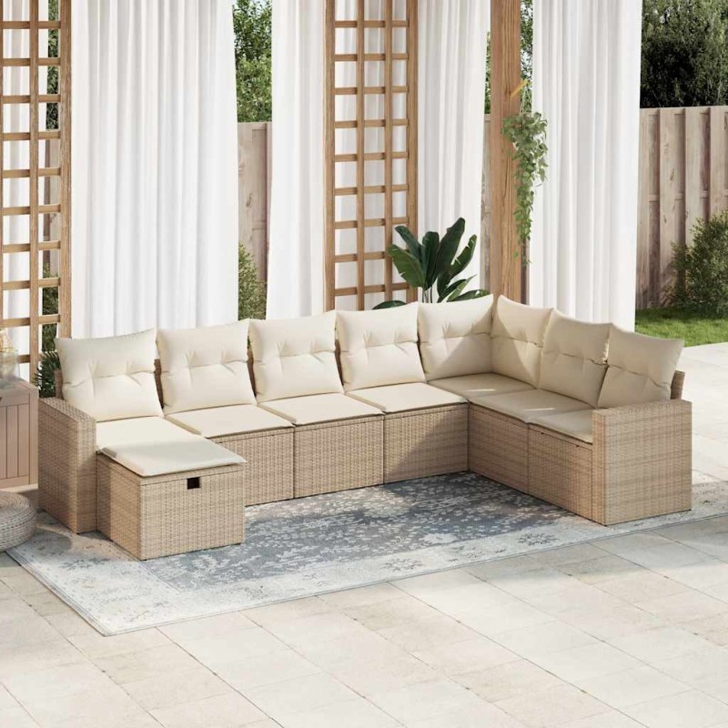 vidaXL 8-tlg. Garten-Sofagarnitur mit Kissen Beige Poly Rattan vidaXL 8-tlg. Garten-Sofagarnitur mit Kissen Beige Poly Rattan