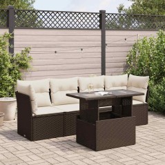 vidaXL 5-tlg. Garten-Sofagarnitur mit Kissen Braun Poly Rattan