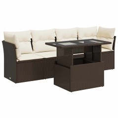 vidaXL 5-tlg. Garten-Sofagarnitur mit Kissen Braun Poly Rattan