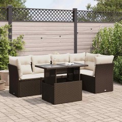 vidaXL 6-tlg. Garten-Sofagarnitur mit Kissen Braun Poly Rattan