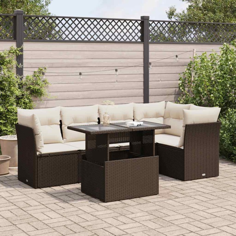 vidaXL 6-tlg. Garten-Sofagarnitur mit Kissen Braun Poly Rattan vidaXL 6-tlg. Garten-Sofagarnitur mit Kissen Braun Poly Rattan