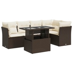vidaXL 6-tlg. Garten-Sofagarnitur mit Kissen Braun Poly Rattan