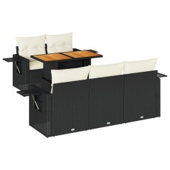 vidaXL 6-tlg. Garten-Sofagarnitur mit Kissen Schwarz Poly Rattan