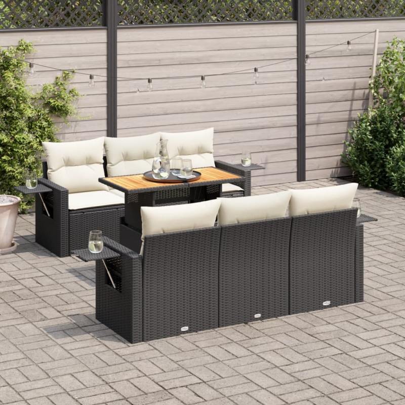 vidaXL 7-tlg. Garten-Sofagarnitur mit Kissen Schwarz Poly Rattan vidaXL 7-tlg. Garten-Sofagarnitur mit Kissen Schwarz Poly Rattan