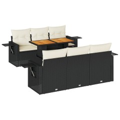 vidaXL 7-tlg. Garten-Sofagarnitur mit Kissen Schwarz Poly Rattan