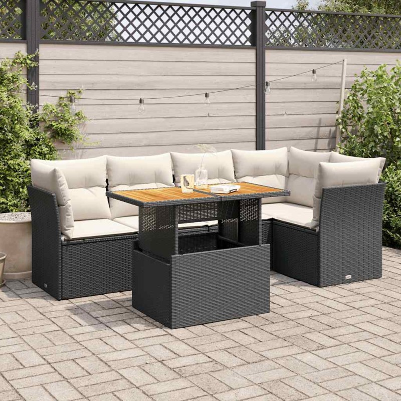 vidaXL 6-tlg. Garten-Sofagarnitur mit Kissen Schwarz Poly Rattan vidaXL 6-tlg. Garten-Sofagarnitur mit Kissen Schwarz Poly Rattan