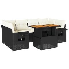 vidaXL 7-tlg. Garten-Sofagarnitur mit Kissen Schwarz Poly Rattan