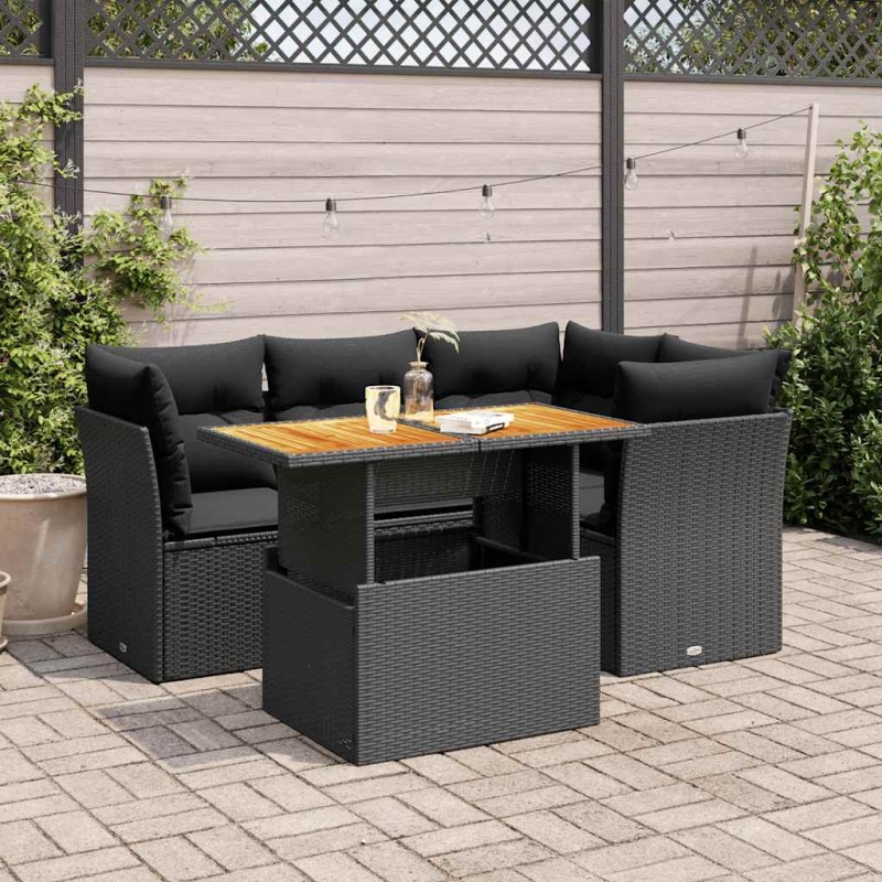vidaXL 5-tlg. Garten-Sofagarnitur mit Kissen Schwarz Poly Rattan vidaXL 5-tlg. Garten-Sofagarnitur mit Kissen Schwarz Poly Rattan