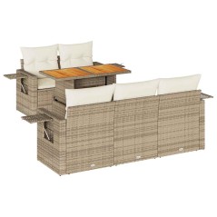 vidaXL 6-tlg. Garten-Sofagarnitur mit Kissen Beige Poly Rattan